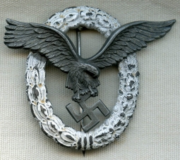 Beautiful Mid-Late WWII Luftwaffe Pilot Badge in Plated Zinc