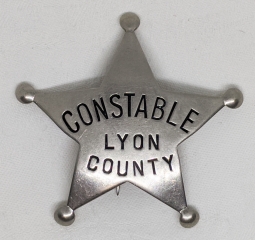 Great Old West ca 1910's Lyon County Nevada 5 Point Star Constable Badge by Northwestern Stamp Works