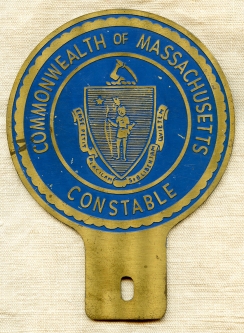 Cool Old Ca 1940s - 1950s Massachusetts Constable Auto Badge or License Plate Topper