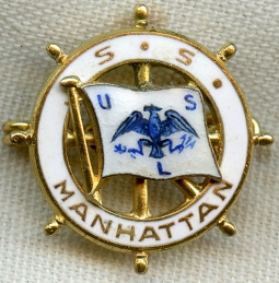 Rare 1930's S.S. Manhattan United States Lines Luxury Steamship Souvenir Lapel Pin.