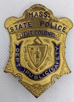Ext. Rare 1970s - 80s Duty Worn MA State Police Lt. Colonel Badge #5