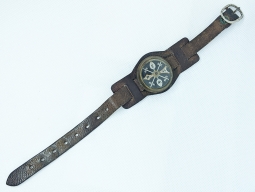 Great Old Early 20th c Marbles Wrist Compass Brass Body Leather Band Nickeled Steel Buckle