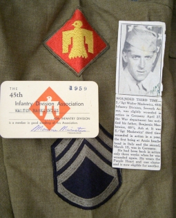 WWII E.M. Wool Shirt & Paper Lot of US Army 45th Inf Div Combat Veteran SSgt W. E. Maskiewicz