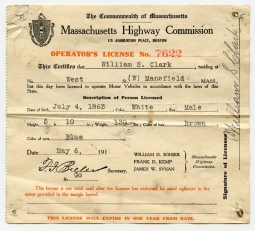Great Early Driver's License: 1915 Massachusetts Highway Commission Operator's License #7622