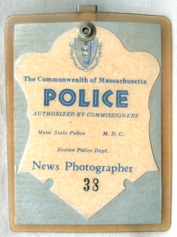 Rare 1970-1971 Massachusetts & Boston Joint Issue Police Lines Badge to Springfield Union Photograph