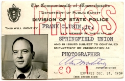 Great 1959 Massachusetts State Police Issue Press Photo ID Pass for Springfield Union Photographer