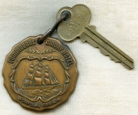 Great Vintage 1940's - 50's Commodore Maury Hotel Room Key & Fob
