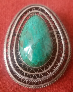 Beautiful 1960's, Possibly Mexican Sterling & Malachite Combination Brooch & Pendant