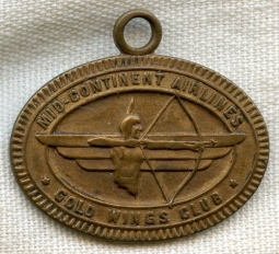 Scarce 1940s Numbered Key Fob for Mid-Continent Airlines (MCA) "Gold Wings Club"