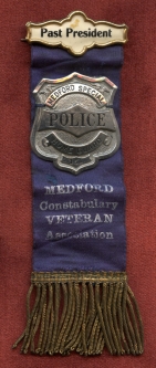 WWI Medford MA Constabulary Veterans Association Past President Ribbon with Special Police Badge