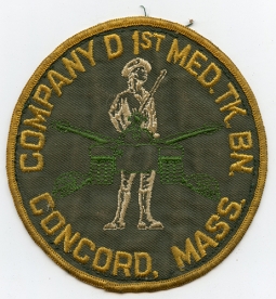 Rare Ca 1960 1st Medium Tank Battalion, Company D, Mass National Guard Jacket Patch from Concord, MA