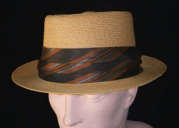 Wonderful Early 1950s Melton 5th Avenue Straw Boater Hat with Fabulous Silk