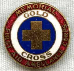 WWII Pittsburgh, PA Women's Volunteer Org. Badge: Memorial Gold Cross First Aid & Ambulance Corps