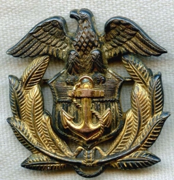 Unusual WWII US Merchant Marine Officer Overseas Cap Badge in Gilt Sterling