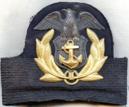 WWII Merchant Marine Officer Cap Badge in Sterling on Hat Band