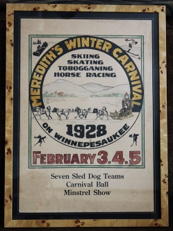 1928 Meredith, New Hampshire Winter Carnival Broadside. Lake "Winnepesaukee" Dog Sled Central Theme