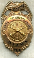 Large Ca. 1900 Miami, FL Fire Commissioner Badge in Gold. Named to "Captain" Charles J. Rose