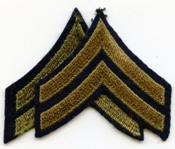 Pair of Mid-WWII US Army Corporal Stripes Embroidered on Wool