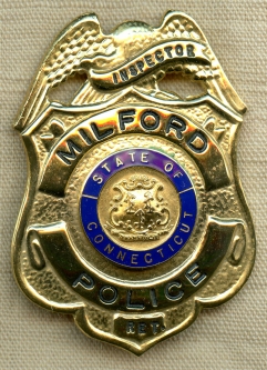 Beautiful 1960s Milford CT Police Dept Inspector(Retired) Badge