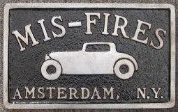 Great 1950s Hot Rod Club "Mis-Fires" Car Plate from Amsterdam, New York