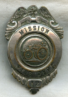 BEING RESEARCHED Rare, Ca. 1900 Southwestern US Mission Fire Dept. Badge NOT FOR SALE UNTIL IDed