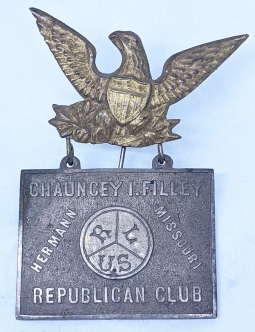 Wonderful 1870s - 1880s Chauncey I. Filley Republican Club Hermann Missouri Large Member Badge