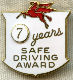 Minty 1940's Mobil Socony 7 Years Safe Driving Award with Red Pegasus at Top