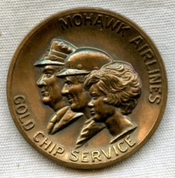 Late 1960's Mohawk Airlines "Gold Chip Servce" Bronze Medallion in Nice Condition