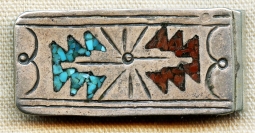 Cool Vintage 1960-70's Navajo Silver & German Silver Money Clip with turquoise & Coral Chip Inlay