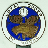Beautiful 1930's Loyal Order of Moose Auto License Plate Topper in Heavily Enameled Bronze.