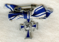 Beautiful Miniature WWII German Mother's Cross (Mutterkreuz), 2nd Class in Silver with Bow