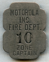 Great 1930's Motorola Radio Co. Factory Fire Dept. Zone Captain Belt Badge
