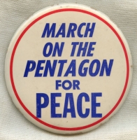 Large 1960s Anti-War 'March on the Pentagon for Peace' Celluloid Pin