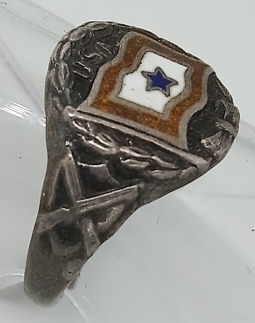Beautiful Enameled Sterling WWI Son-in-Service Ring