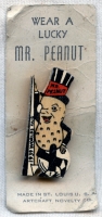 1939-40 World's Fair Lucky Mr. Peanut Planters Pin on Original Card