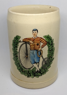 Wonderful & Ext Rare 1880s-90s High Wheel Bicycle Champion Beer Mug