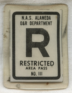 Circa 1950 (Korean War) NAS Alameda Overhaul & Repair Dept. Restricted Area Pass