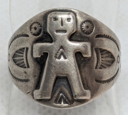 Great Fred Harvey Period 1920s - 1930s Stamped Silver Native American Ring size 11.5