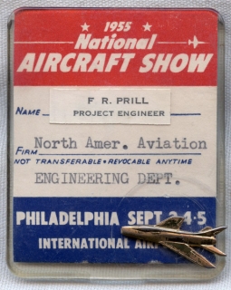 Great 1955 National Aircraft Show Attendee Badge NAA F-100 Super Sabre Project Engineer, F-100 Pin