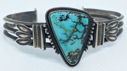 Beautiful Vintage Navajo Silver & No 8 Turquoise Bracelet Award Winning Artist