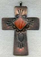 Beautiful Vintage Navajo Native American Silver Cross with Spiny Scallop at Center