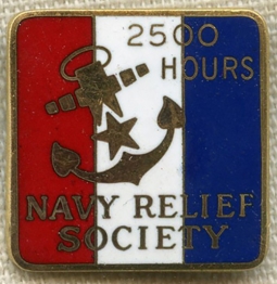 Scarce WWII US Navy Relief Society Badge for 2,500 Volunteer Hours