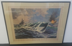 Great WWII US Navy Submarine Service Print by Electric Boat Co 1944 "Conning the Kill"