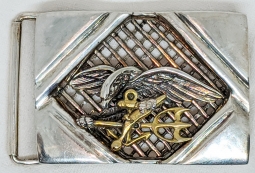 Wonderful Vintage 90s-00s US NAVY SEALS Hand Crafted Silver & 14K Gold Buckle by Bruno Barsoum