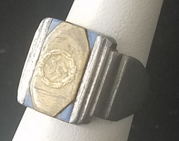 Unique Early WWII German Soldier Ring made of Aircraft Aluminum, Bakelite, & Brass Coin