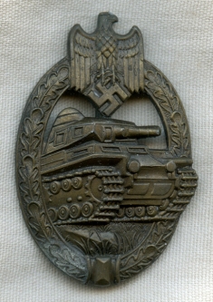 Beautiful WWII Nazi Wehrmacht Panzer Assault Badge in Bronze by A.S.