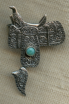 Cool 1940s Bell Trading Post Sterling Silver & Turquoise Parade Saddle Neckerchief Slide