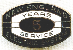 Late 1940s New England Electric Service (NEES) Sterling 5 Years of Service Pin by Balfour