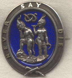 Stunning, Jeweler Made mid-19th C. Large Unknown Secret Society Badge "Never Say Die" in Silver