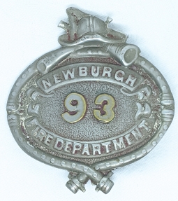 Circa 1870's Early Newbuch New York Fire Department Badge # 93 with Early " Stick Pin" type affixmen